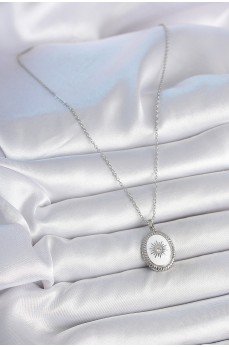316L Çelik Gümüş Renk Beyaz Mineli Güneş İşlemeli Nazar Boncuk Detay Madalyon Model Kadın Kolye 316L Çelik Gümüş Renk Beyaz Mineli Güneş İşlemeli Nazar Boncuk Detay Madalyon Model Kadın Kolye