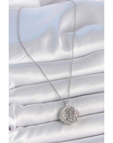 316L Çelik Gümüş Renk Zincir Ay Güneş Model Zirkon Taş Detay Kadın Kolye