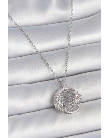 316L Çelik Gümüş Renk Zincir Ay Güneş Model Zirkon Taş Detay Kadın Kolye