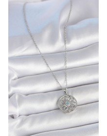 316L Çelik Gümüş Renk Zincir Mavi Taşlı Lotus Model Kadın Kolye