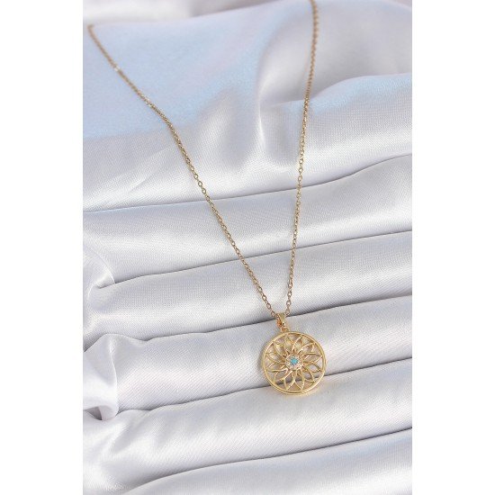 316L Çelik Gold Renk Zincr Mavi Taşlı Lotus Model Kadın Kolye 316L Çelik Gold Renk Zincr Mavi Taşlı Lotus Model Kadın Kolye