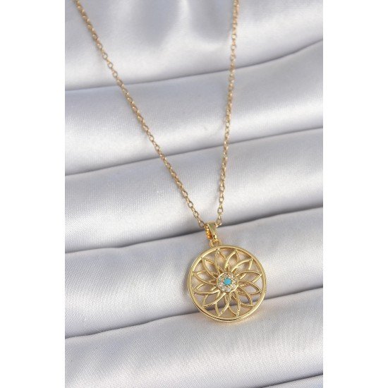 316L Çelik Gold Renk Zincr Mavi Taşlı Lotus Model Kadın Kolye 316L Çelik Gold Renk Zincr Mavi Taşlı Lotus Model Kadın Kolye
