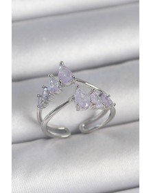 Pirinç Gümüş Renk Mor Damla Zirkon Taşlı Taç Model Kadın Yüzük