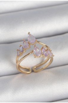 Pirinç Gold Renk Mor Damla Zirkon Taşlı Taç Model Kadın Yüzük Pirinç Gold Renk Mor Damla Zirkon Taşlı Taç Model Kadın Yüzük