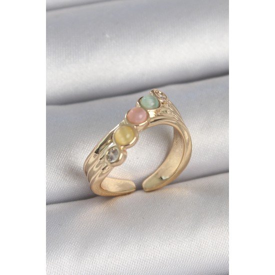 Pirinç Gold Renk Zirkon Taş Detaylı Karışık Mineli Ayarlanabilir Kadın Yüzük Pirinç Gold Renk Zirkon Taş Detaylı Karışık Mineli Ayarlanabilir Kadın Yüzük