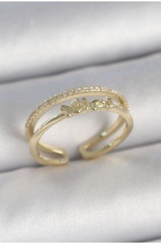 Pirinç Gold Renk 2'Li Sıra Zirkon Taş Detaylı Kelebek Figürlü Ayarlanabilir Model Kadın Yüzük Pirinç Gold Renk 2'Li Sıra Zirkon Taş Detaylı Kelebek Figürlü Ayarlanabilir Model Kadın Yüzük