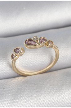 Pirinç Gold Renk Pembe Damla Zirkon Taşlı Ayarlanabilir Kadın Yüzük Pirinç Gold Renk Pembe Damla Zirkon Taşlı Ayarlanabilir Kadın Yüzük