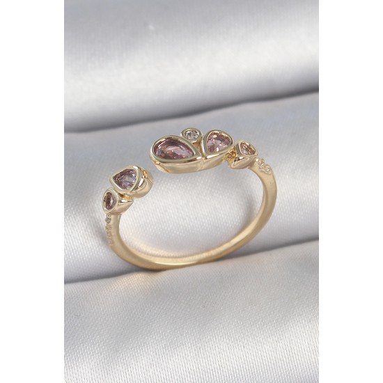 Pirinç Gold Renk Pembe Damla Zirkon Taşlı Ayarlanabilir Kadın Yüzük Pirinç Gold Renk Pembe Damla Zirkon Taşlı Ayarlanabilir Kadın Yüzük