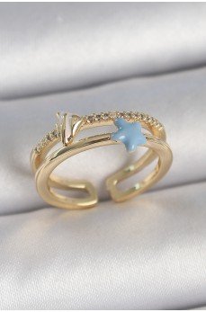 Pirinç Gold Renk 2'Li Zirkon Taşlı Mavi Yıldız Figür Ayarlanabilir Kadın Yüzük Pirinç Gold Renk 2'Li Zirkon Taşlı Mavi Yıldız Figür Ayarlanabilir Kadın Yüzük