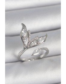 Pirinç Gümüş Renk Zirkon Taşlı Balık Kuyruğu Model Ayarlanabilir Kadın Yüzük