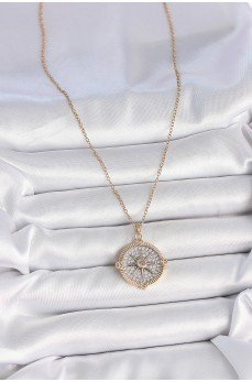 316L Çelik Gold Renk Zirkon Taşlı Pusula Model Kadın Kolye