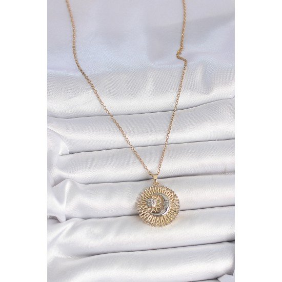 316L Çelik Gold Renk Mix Renk Ay Güneş Model Kadın Kolye