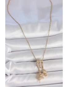 316L Çelik Gold Renk Zirkon Taşlı Sallantı Melek Figür Charm Kadın Kolye