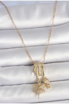 316L Çelik Gold Renk Zirkon Taşlı Sallantı Melek Figür Charm Kadın Kolye