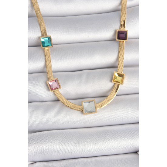 316L Çelik Gold Renk İtalyan Zincir Model Kare Renkli Zirkon Taşlı Kadın Kolye 316L Çelik Gold Renk İtalyan Zincir Model Kare Renkli Zirkon Taşlı Kadın Kolye