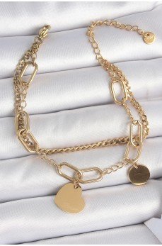 316L Çelik Gold Renk 2'Li Zincir Model Sallantı Kalp Figür Kadın Bileklik 316L Çelik Gold Renk 2'Li Zincir Model Sallantı Kalp Figür Kadın Bileklik