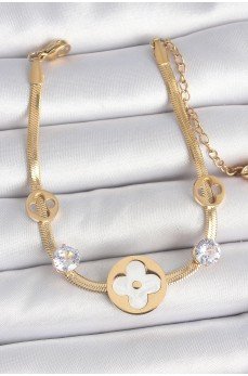 316L Çelik Gold Renk İtalyan Zincir Beyaz Mineli Yonca Model Zirkon Taş Detaylı Kadın Bileklik 316L Çelik Gold Renk İtalyan Zincir Beyaz Mineli Yonca Model Zirkon Taş Detaylı Kadın Bileklik