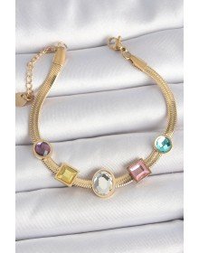 316L Çelik Gold Renk İtalyan Zincir Renkli Zirkon Taşlı Kadın Bileklik