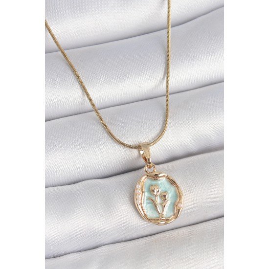 316L Çelik Gold Renk Zincir Turkuaz Mineli Çiçek İşlemeli Portre Model Kadın Kolye 316L Çelik Gold Renk Zincir Turkuaz Mineli Çiçek İşlemeli Portre Model Kadın Kolye