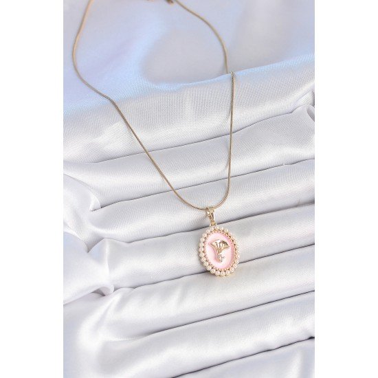 316L Çelik Gold Renk Zincir Pembe Mineli İncli Zirkon Taşlı Çiçek İşlemeli Portre Model Kadın Kolye 316L Çelik Gold Renk Zincir Pembe Mineli İncli Zirkon Taşlı Çiçek İşlemeli Portre Model Kadın Kolye