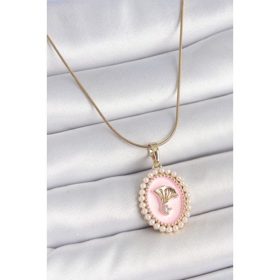 316L Çelik Gold Renk Zincir Pembe Mineli İncli Zirkon Taşlı Çiçek İşlemeli Portre Model Kadın Kolye 316L Çelik Gold Renk Zincir Pembe Mineli İncli Zirkon Taşlı Çiçek İşlemeli Portre Model Kadın Kolye