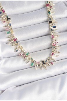 Pirinç Gold Renk Zirkon Taşlı Diken Model VIP Seri Kadın Kolye