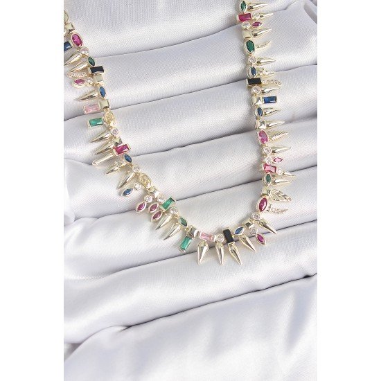 Pirinç Gold Renk Zirkon Taşlı Diken Model VIP Seri Kadın Kolye Pirinç Gold Renk Zirkon Taşlı Diken Model VIP Seri Kadın Kolye