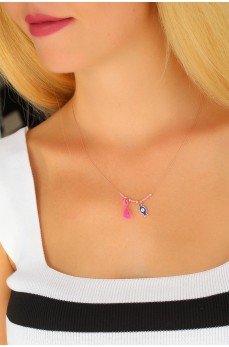 Nazar Boncuklu Pembe Renk Taşlı Rose Bayan Kolye