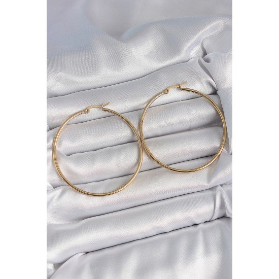 316 Çelik Gold Renk 53 mm Halka Model Kadın Küpe