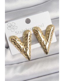 316 Çelik Gold Renk İşlemeli Kalp Model Kadın Küpe