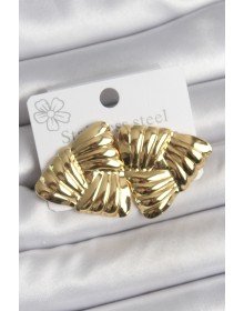 316 Çelik Gold Renk İşlemeli Üçgen Model Kadın Küpe