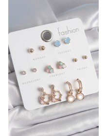 Pirinç Gold Renk Zirkon Taşlı Sallantı Halka Figür Kalp Detay 7 Çift Kadın Küpe