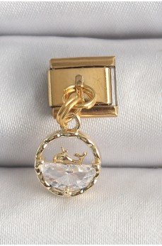316L Çelik Gold Renk Sallantı Zirkon Taşlı Balina Model Nomination Charm 316L Çelik Gold Renk Sallantı Zirkon Taşlı Balina Model Nomination Charm
