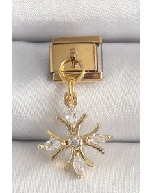 316L Çelik Gold Renk Sallantı Zirkon Taşlı Kar Tanesi Model Nomination Charm