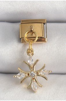 316L Çelik Gold Renk Sallantı Zirkon Taşlı Kar Tanesi Model Nomination Charm 316L Çelik Gold Renk Sallantı Zirkon Taşlı Kar Tanesi Model Nomination Charm