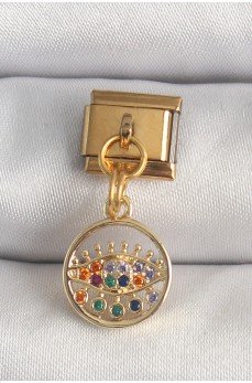 316L Çelik Gold Renk Sallantı Renkli Zirkon Taşlı Göz Model Nomination Charm 316L Çelik Gold Renk Sallantı Renkli Zirkon Taşlı Göz Model Nomination Charm