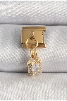 316L Çelik Gold Renk Sallantı Zirkon Taşlı Kare Model Nomination Charm 316L Çelik Gold Renk Sallantı Zirkon Taşlı Kare Model Nomination Charm