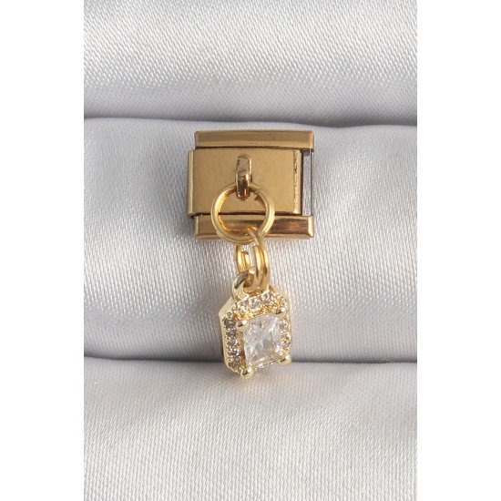 316L Çelik Gold Renk Sallantı Zirkon Taşlı Kare Model Nomination Charm 316L Çelik Gold Renk Sallantı Zirkon Taşlı Kare Model Nomination Charm