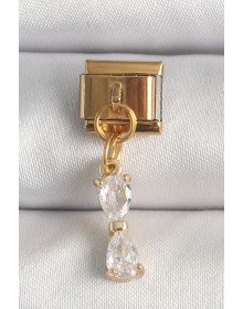 316L Çelik Gold Renk Sallantı Zirkon Taşlı Kurdele Model Nomination Charm