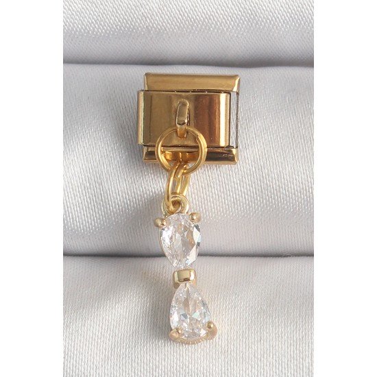316L Çelik Gold Renk Sallantı Zirkon Taşlı Kurdele Model Nomination Charm 316L Çelik Gold Renk Sallantı Zirkon Taşlı Kurdele Model Nomination Charm