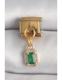 316L Çelik Gold Renk Sallantı Kare Yeşil Zirkon Taşlı Nomination Charm