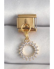 316L Çelik Gold Renk Zirkon Taşlı Sallantı Güneş Model Nomination Charm