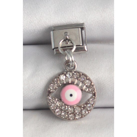 316L Çelik Gümüş Renk Sallantı Zirkon Taşlı Pembe Göz Model Nomination Charm 316L Çelik Gümüş Renk Sallantı Zirkon Taşlı Pembe Göz Model Nomination Charm