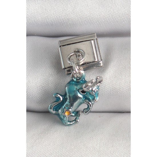 316L Çelik Gümüş Renk Sallantı Mavi Boğa Model Nomination Charm