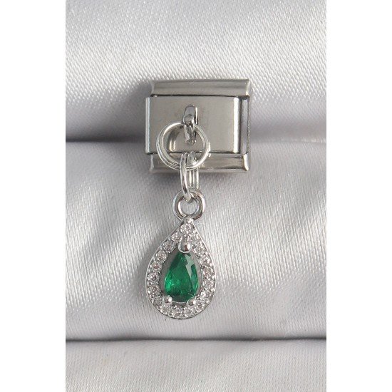 316L Çelik Gümüş Renk Sallantı Yeşil Zirkon Taşlı Damla Model Nomination Charm 316L Çelik Gümüş Renk Sallantı Yeşil Zirkon Taşlı Damla Model Nomination Charm