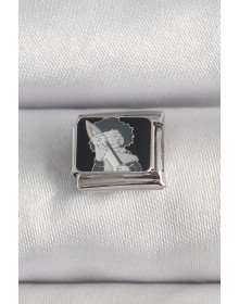 316L Çelik Gümüş Renk Siyah İşlemeli Portre Model Nomination Charm