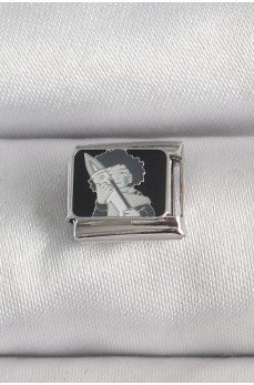 316L Çelik Gümüş Renk Siyah İşlemeli Portre Model Nomination Charm