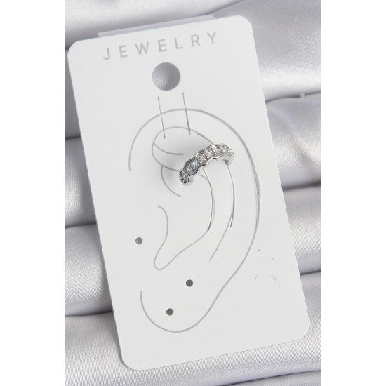 Pirinç Gümüş Renk Zirkon Taşlı Kıkırdak Model Kadın Küpe