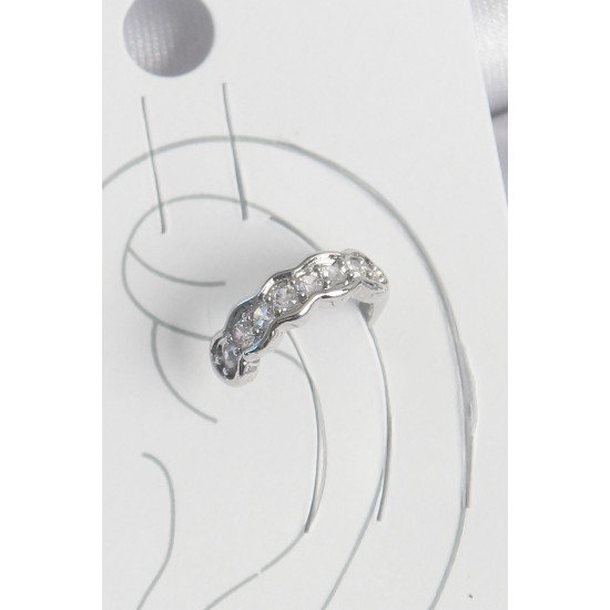 Pirinç Gümüş Renk Zirkon Taşlı Kıkırdak Model Kadın Küpe