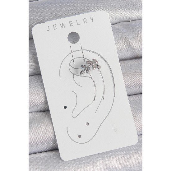 Pirinç Gümüş Renk Zirkon Taşlı Yaprak Model Kıkırdak Kadın Küpe